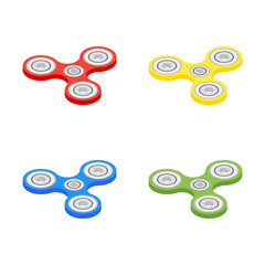Isometric Hand Spinner isolated on white background. Vector triple spinner fidget toy icon. Fidget spinner icon - toy for stress relief and improvement of attention span. 