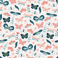 Vector Butterfly Seamless Pattern.