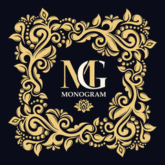 Monogram, initials, jewelry. Vector logo templates. Gold decorative frame. Elegant emblem logo for restaurants, hotels and bars. It can be used to design business cards, invitations, booklets.