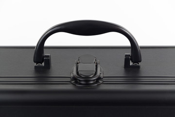 Lock and handle of black business suitcase