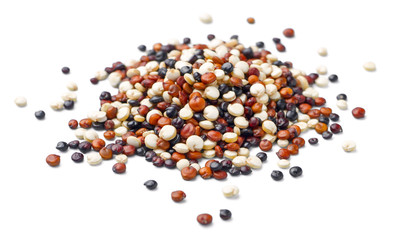 closeup of raw quinoa, on the white background, (large depth of field, taken with tilt shift lens)