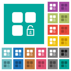 Unlock component square flat multi colored icons
