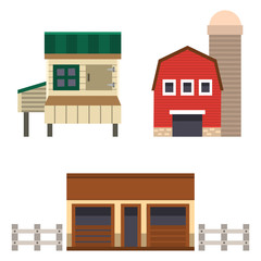 Farm house food outdoor barn building clean meadow natural agriculture animals vector illustration.