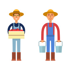 Farmer character man agriculture person profession rural gardener worker people vector illustration.