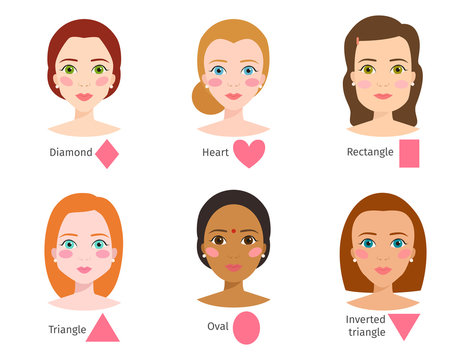 Set of different woman face types vector illustration character shapes girl makeup female