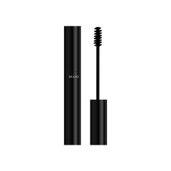 Obraz premium Black mascara with eyebrow brush on white background. Isolate