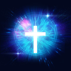 white light cross on sacred geometry element background