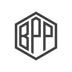 three-letter initials hexagon logo black