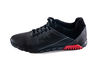 male black leather sneakers isolated on white