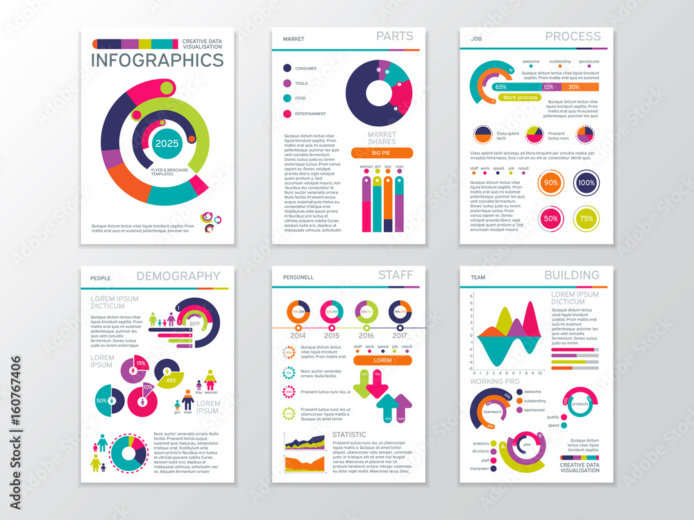 Fototapete modern business presentation documents with graphics and infographic charts. corporate marketing vec