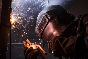 Arc welding of a steel in construction site