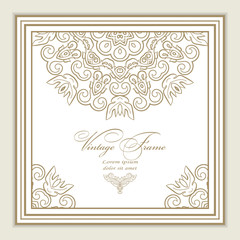 Vintage Greeting card for wedding, birthday and other holidays. Decorative Gold frame.