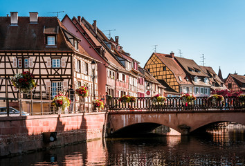 Beautiful town of Colmar in Alsace province of France on a summer sunny day