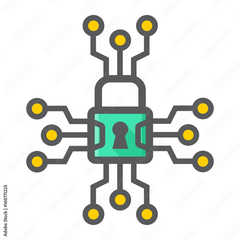 Aufkleber cyber security colorful line icon, padlock and security, vector graphics, a filled pattern on a whit