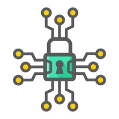 Cyber security colorful line icon, padlock and security, vector graphics, a filled pattern on a white background, eps 10.