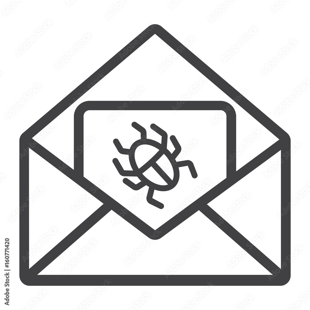 Poster virus in email line icon, spam and security, vector graphics, a linear pattern on a white background