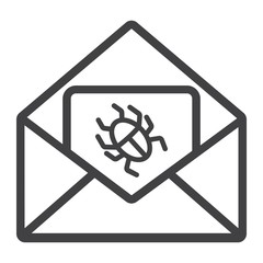 Virus in email line icon, spam and security, vector graphics, a linear pattern on a white background, eps 10.