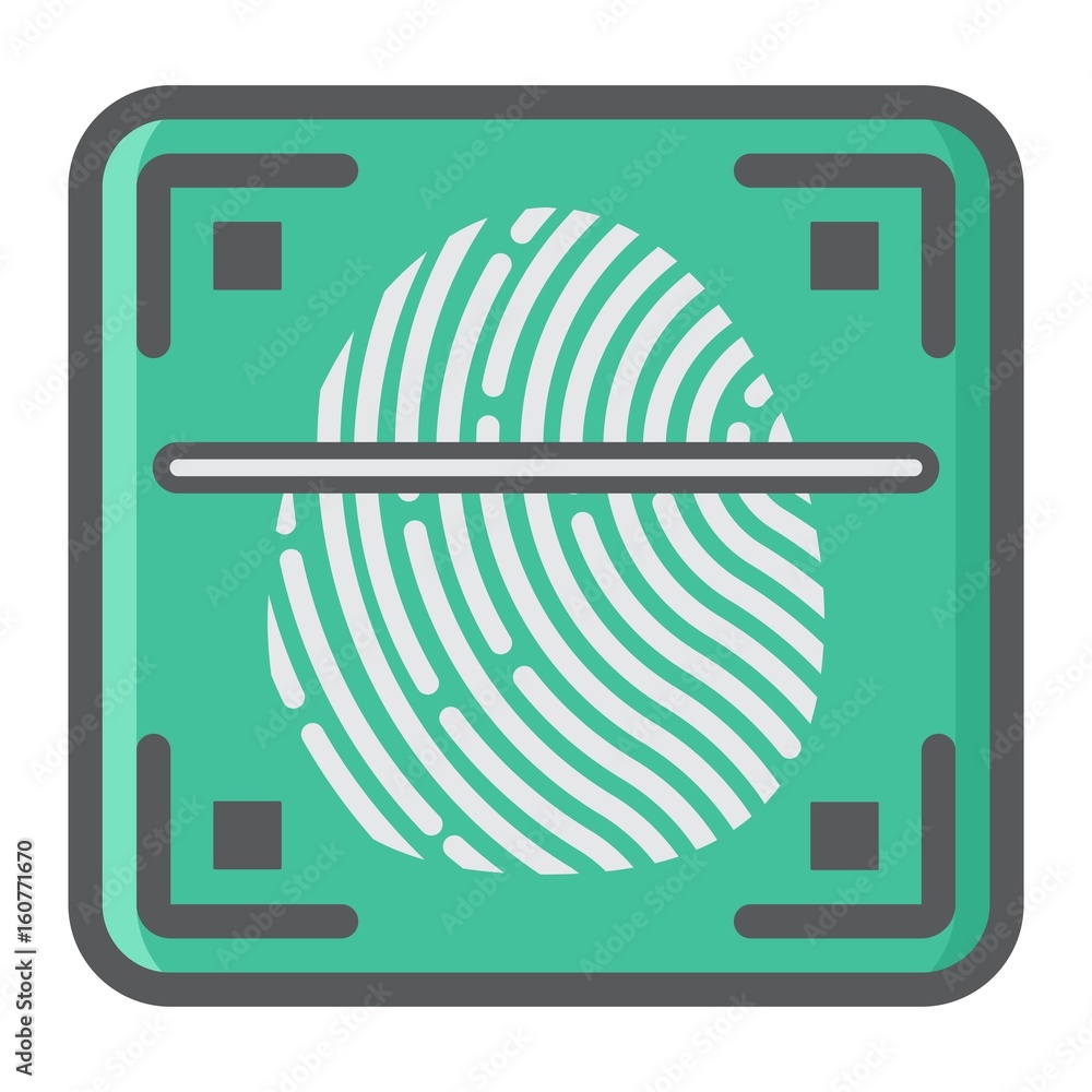 Poster fingerprint scanner colorful line icon, id and security, vector graphics, a filled pattern on a whit