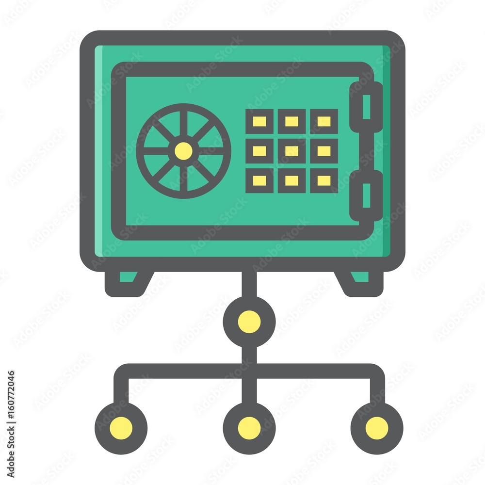 Poster network safe vault colorful line icon, security and strongbox, vector graphics, a filled pattern on 