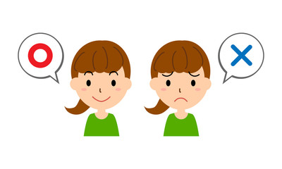 女性　マルバツ　ふきだし