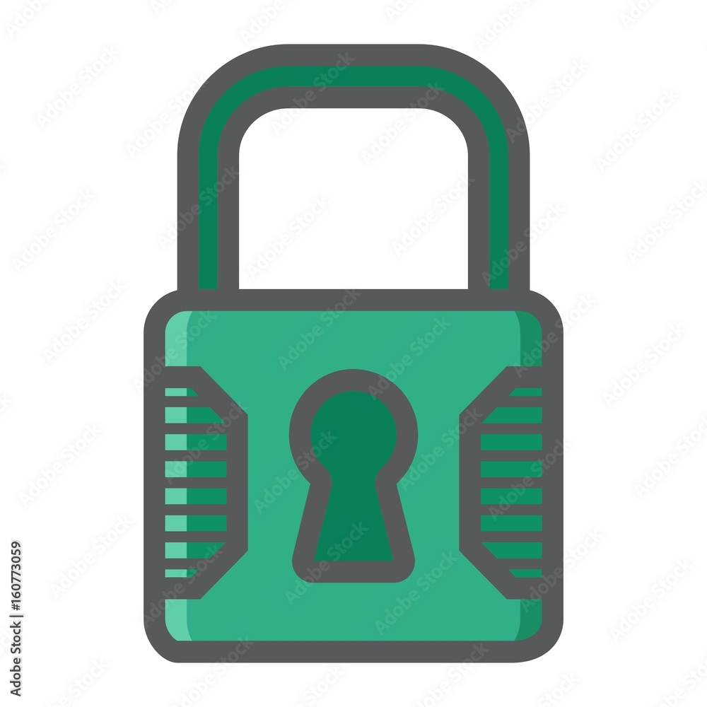 Poster padlock colorful line icon, security and lock, vector graphics, a filled pattern on a white backgrou