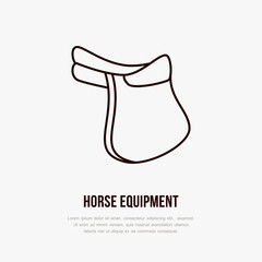 Horse saddle, polo flat line icons. Vector illustration of horses sport game, equestrian equipment.