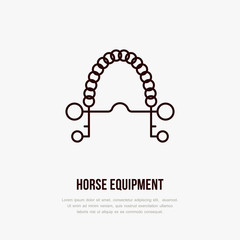 Horse pelham bit, polo flat line icons. Vector illustration of horses sport game, equestrian equipment.