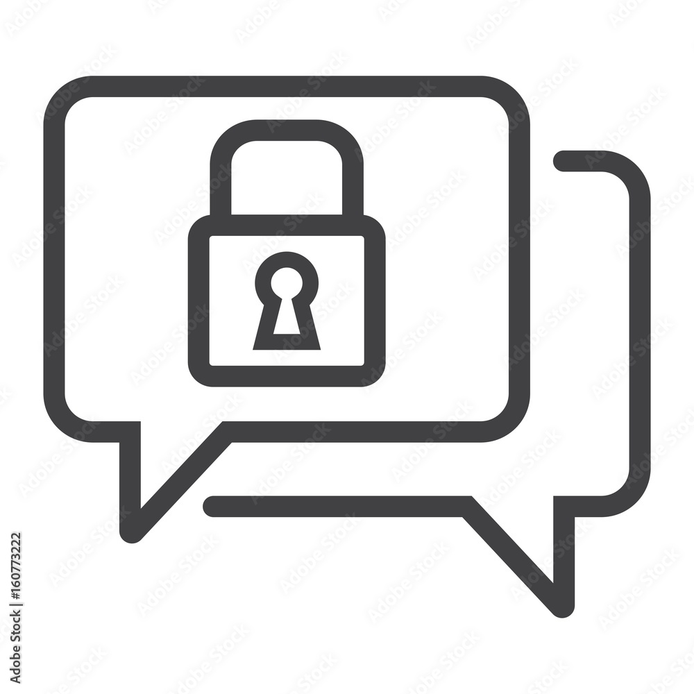 Poster encrypted messaging line icon, security and padlock, chat vector graphics, a linear pattern on a whi
