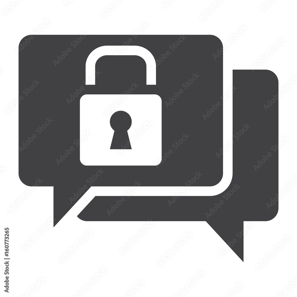 Poster encrypted messaging line icon, security and padlock, chat vector graphics, a linear pattern on a whi