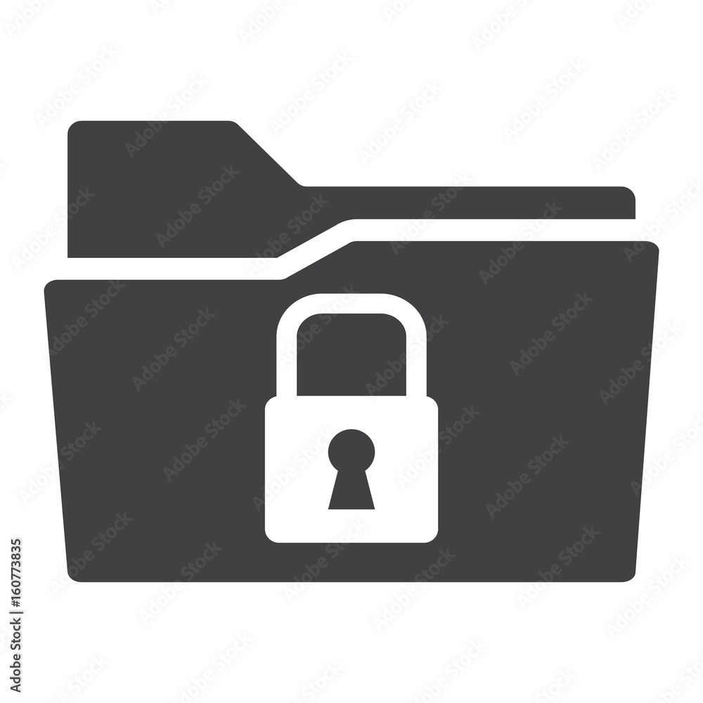 Poster secure data folder solid icon, security and padlock, vector graphics, a glyph pattern on a white bac