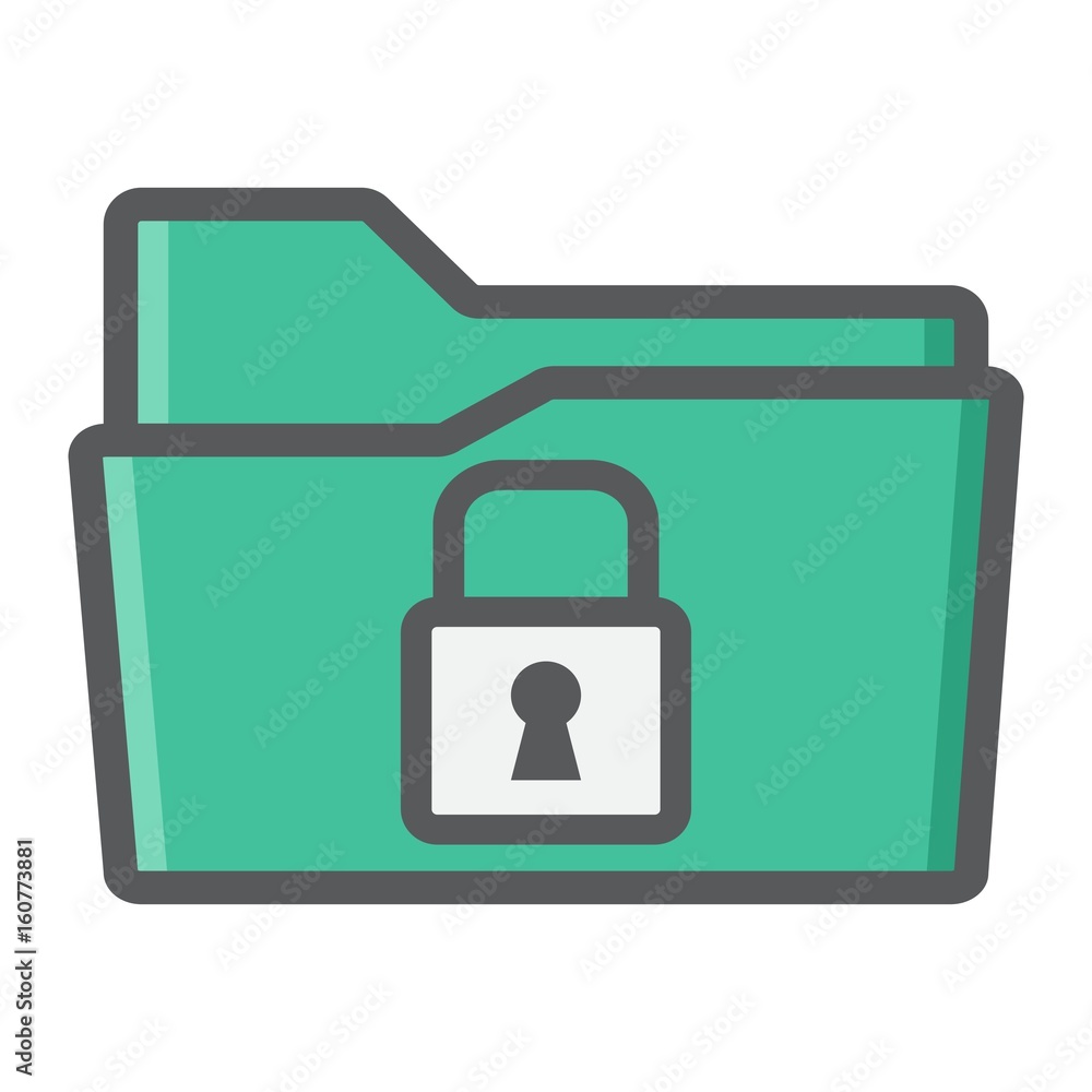 Poster secure data folder colorful line icon, security and padlock, vector graphics, a filled pattern on a 