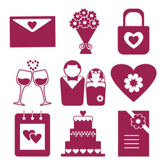 Burgundy and white wedding set, vector illustration