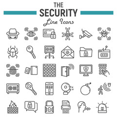 Fototapeta premium Security line icon set, cyber protection symbols collection, safety vector sketches, logo illustrations, linear pictograms package isolated on white background, eps 10.