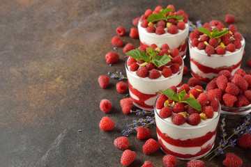 Raspberry cheesecake in a glass