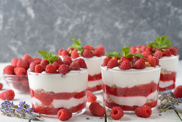 Raspberry cheesecake in a glass