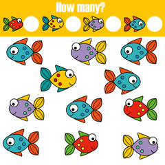 Counting educational children game, kids activity. How many objects task