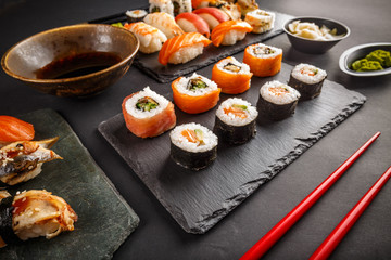 Different kinds of sushi roll