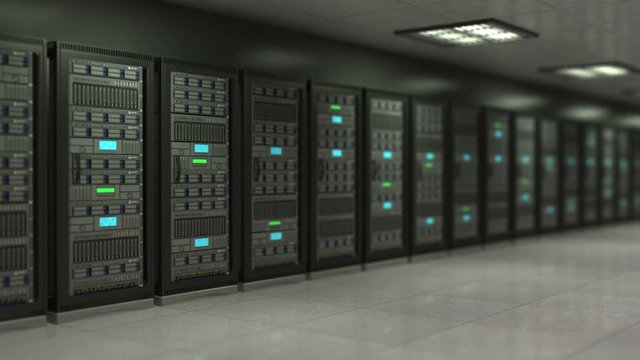 3d animation of server room camera panning, seamless loop