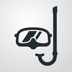 Icono plano gafas buzo y snorkel en fondo degradado