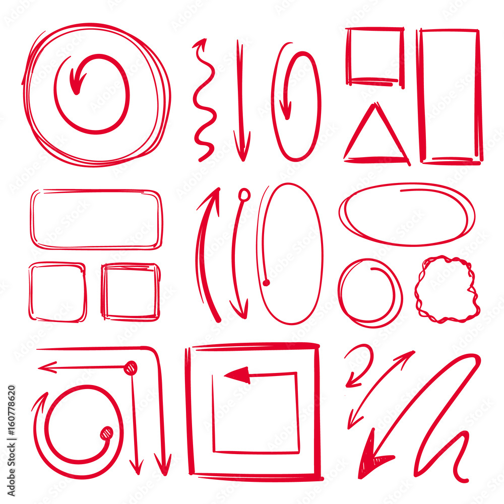 Poster marker, underlines and different doodle frames with arrows. vector hand drawn collection