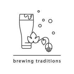 A glass of beer and hops. Vector linear icon.