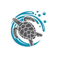 Obraz premium ikona żółwia morskiego z falą wody