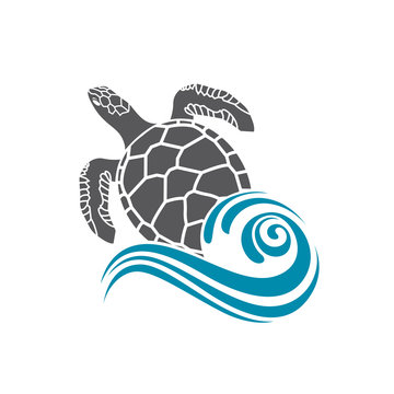 sea turtle icon with water wave