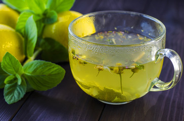 Tea with lemon and mint