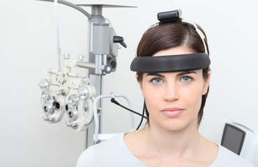 woman doing eyesight measurement, balance test