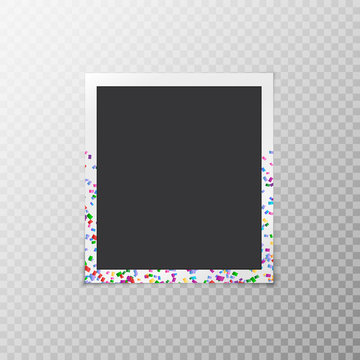 Simple photo frame with multi-colored confetti on a transparent background
