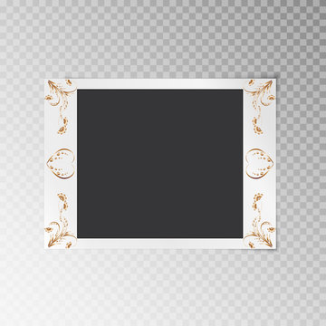 A simple photo frame close-up with a gold floral pattern on a transparent background

