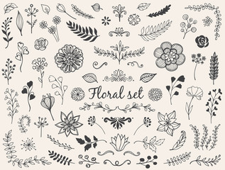 Naklejka premium Vector floral doodles