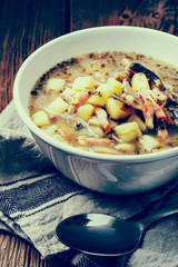 Sour rye soup. Instagram style filtred image.