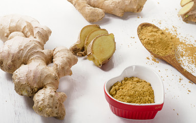 Ginger on white wooden table